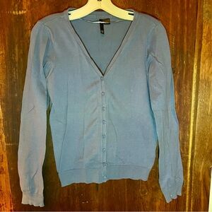 Women's Blue V-Neck Cardigan Sweater